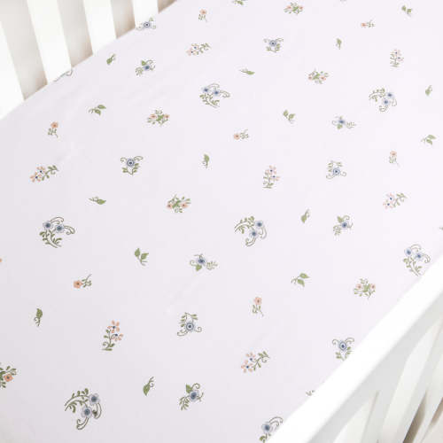 Fleur + Stripe Crib Sheet - Ivory | Gooselings