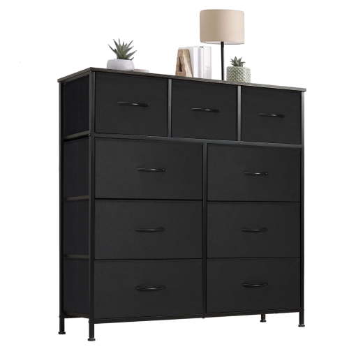 CONCETTA 9-Drawer Tall Fabric Dresser, Large Bedroom Organizer, Black, Waterproof Surface