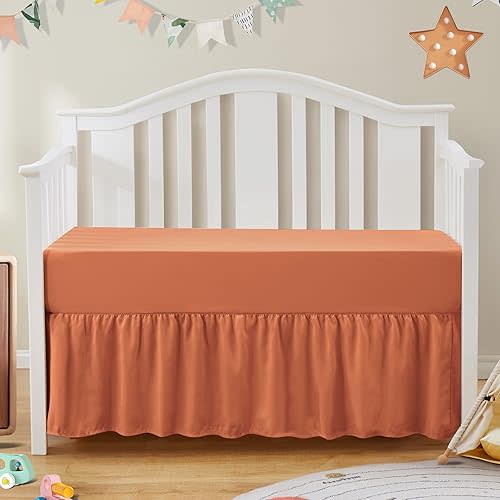 SiinvdaBZX 2-Piece Set Ruffled Crib Skirt & Soft Microfiber Fitted Crib Sheet, 52"x28" + Adjustable Elastic 14" Drop, Fit for Baby Standard Crib & Nursery Toddler Bedding (Rust Orange)