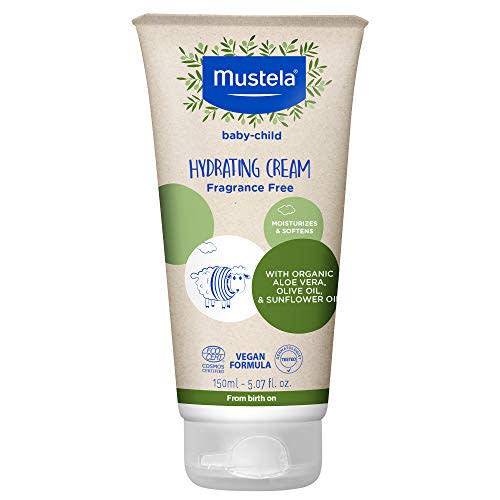 Mustela Certified Organic Hydrating Cream - Natural Body Lotion w/ Olive Oil, Aloe Vera & Sunflower Oil - For Baby, Kid & Adult - Fragrance Free, EWG Verified & Vegan - 5.07 oz. - Packaging may vary
