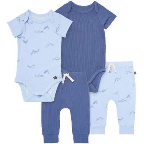 Modern Moments™ By Gerber Baby Boys' 4-pack Bodysuit And Pant Set, Light Blue Whale, Newborn