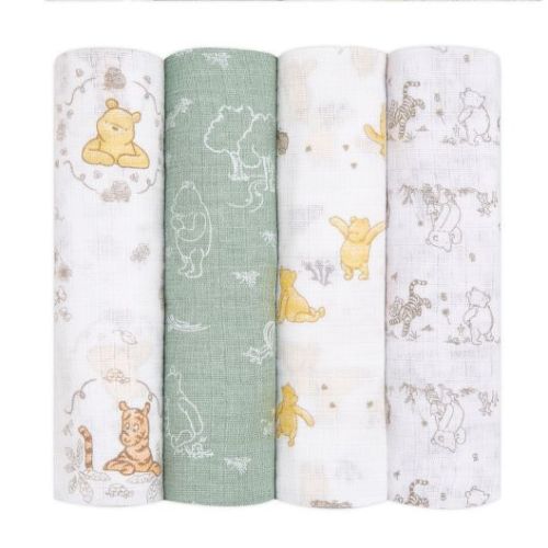 aden + anais essentials™ Disney® 4-Pack Winnie the Pooh Swaddle Blankets in White/Green