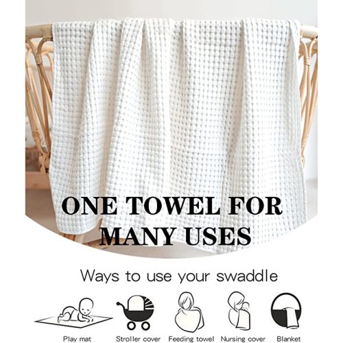 Konssy Waffle Baby Blankets, Nursery Blankets for Boys Girls, Swaddle Blankets Neutral Soft Lightweight Toddler and Kids Throw Blankets(White)