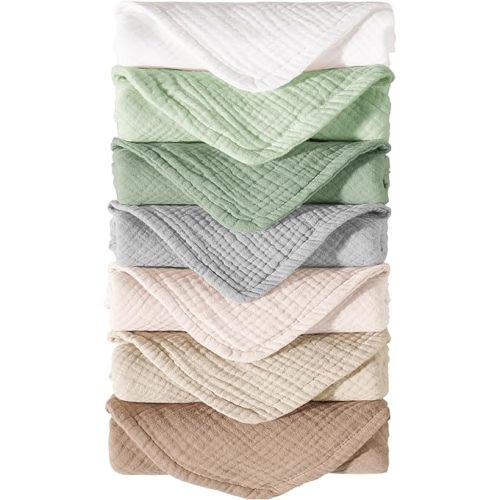 Konssy Muslin Baby Burp Cloths Sets for Unisex- 7 Pack Soft 100% Cotton Burping Clothes for Newborn,Baby Girls and Boys
