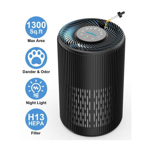 AIRFIRE HEPA Air Purifier for Home up to 1300 Sq.ft, Air Purifiers for Allergies and Asthma, Bedroom, Pet Dander&Odor, Dust, Pollen, Wildfire/Smoke, Model AP201, Black