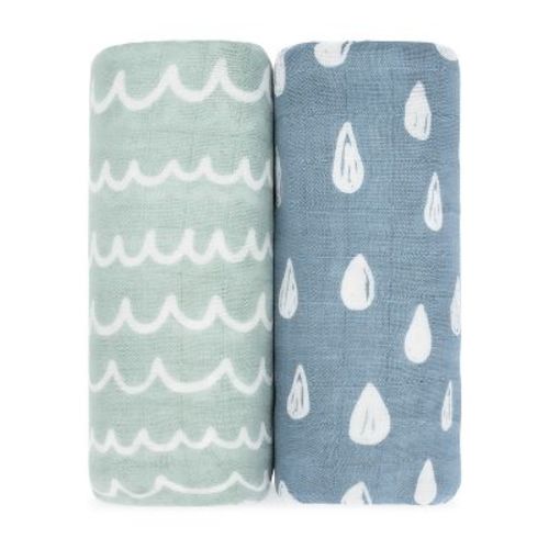 Muslin Swaddle Blankets Neutral Receiving Blanket For Boys And Girls By Comfy Cubs, Color: Rain and doodle, Size: pack of 2