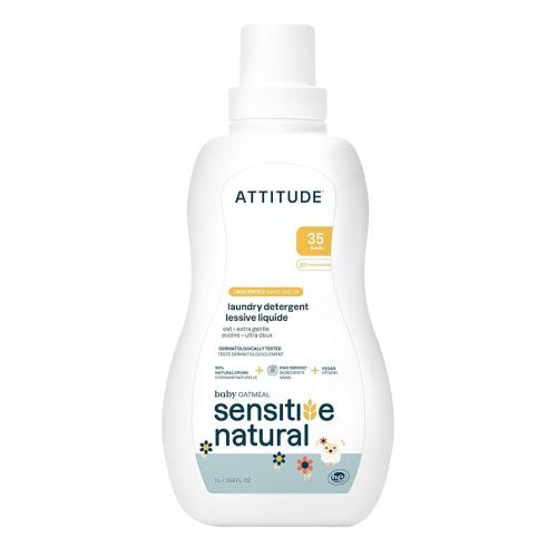 ATTITUDE Baby Laundry Detergent, EWG Verified, Plant and Mineral-Based Formula, HE Compatible, Vegan Household Products, Unscented, Sensitive, 33.8 Fl Oz, 35 Loads