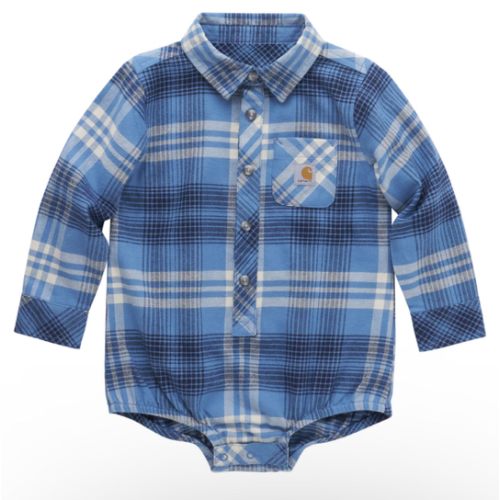 Carhartt Infant Boys' Plaid Print Long Sleeve Button-Down Onesie | Boot Barn