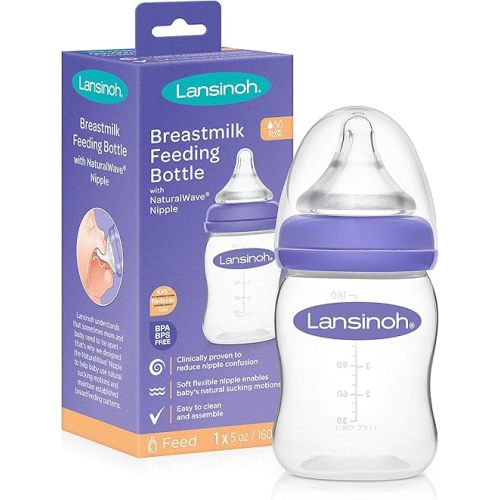 Lansinoh Momma Breastmilk Feeding Bottle with NaturalWave Slow Flow Nipple, 5 Ounces