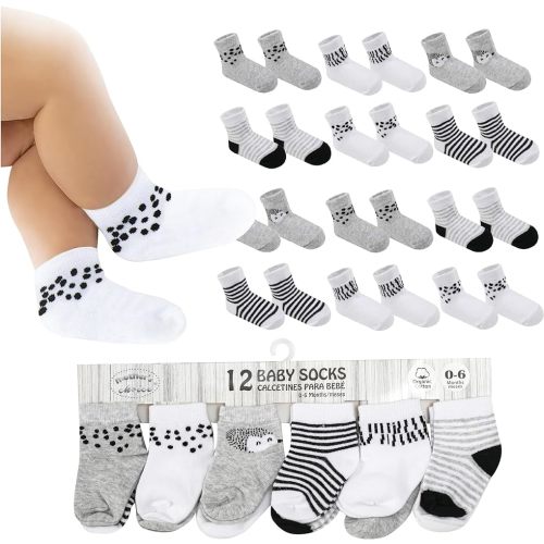 Baby Socks 0-6 Months, Organic Cotton Infant Socks, Unisex, Soft & Hypoallergenic Newborn Socks, 12 Pairs