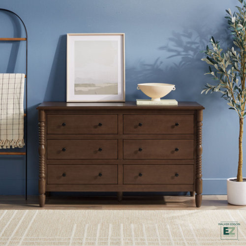Walker Edison Vivienne Easy Assembly Solid Wood Spindle 6-Drawer Dresser & Reviews | Wayfair