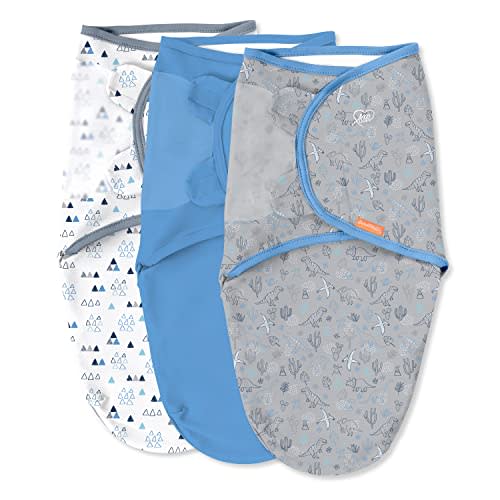 SwaddleMe by Ingenuity Original Swaddle, 100% Cotton, Improves Sleep & Calms Startle Reflex, 0-3 Months, 3-Pack - Dino Time