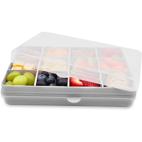 melii Snackle Box – 12-Compartment Divided Snack Container, BPA-Free Food Storage, Removable Dividers, Perfect for Kids Snacks, Arts & Crafts, Beads, and Kitchen Organization (Grey)