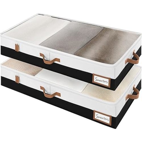 StorageWorks Large Under Bed Storage Containers with Handles and Label Holder, 2 Pack Ultra-thick Fabric Underbed Bins, Closet Organizer for Clothes, Blankets, Sweater