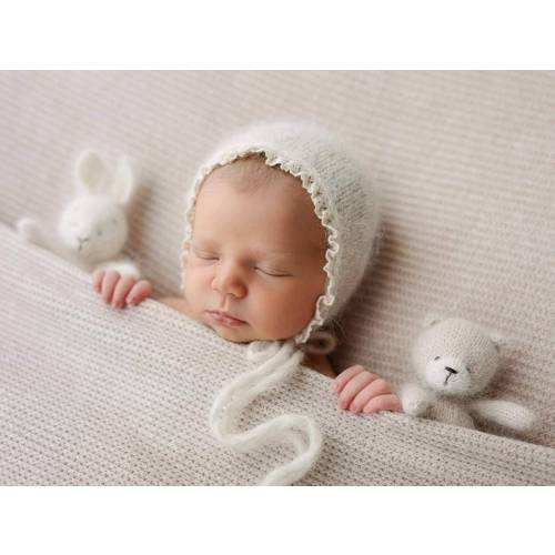 Baby Bonnet of Alpaca with Lace edge for Photo props, Newborn Baby Photography Props, Lace edge Baby bonnet alpaca for Photo Props