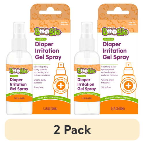 (2 pack) Boogie Soothing Diaper Irritation Gel Spray made with Hypochlorous for Rashes, Eczema, Baby Acne, and Cuts, 3.4 fl oz