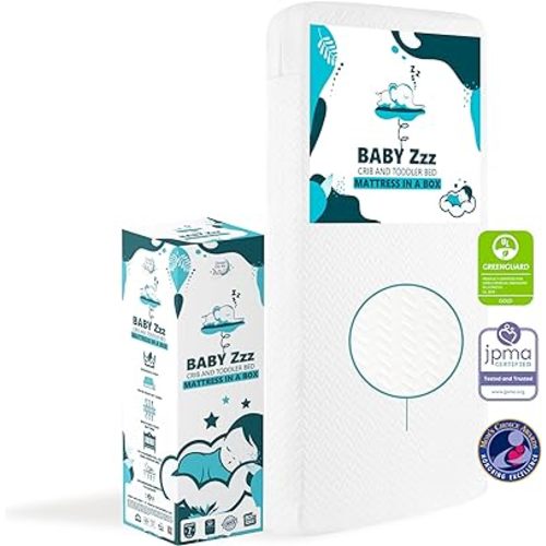Baby Zzz 5” Foam Crib & Toddler Bed Mattress in White, Mattress in a Box, Greenguard Gold/JPMA Certified