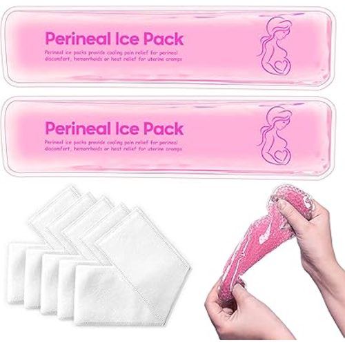 Reusable Perineal Cooling Pad for Postpartum & Hemorrhoid Pain Relief, Hot & Cold Packs for Women After Pregnancy and Delivery, 2 Ice Pack and 3 Cover… (Gel-Pink)