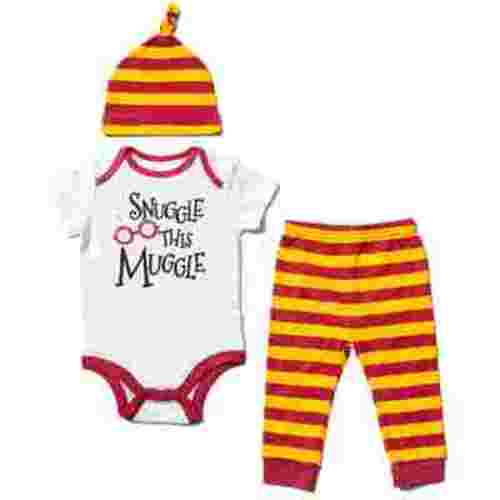 Harry Potter Newborn Baby Boys 3 Piece Outfit Set: Cuddly Bodysuit Pants Hat White / multicolor Newborn
