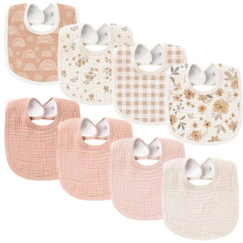 Konssy Muslin Baby Bibs 8 Pack Baby Bandana Drool Bibs Cotton for Unisex Boys and Girls, Soft Absorbent Set for Teething and Drooling