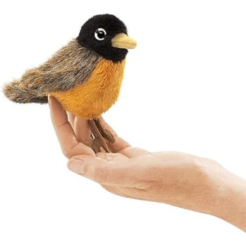 Folkmanis Mini Robin Finger Puppet Brown, Reddish Orange, Black, 8"
