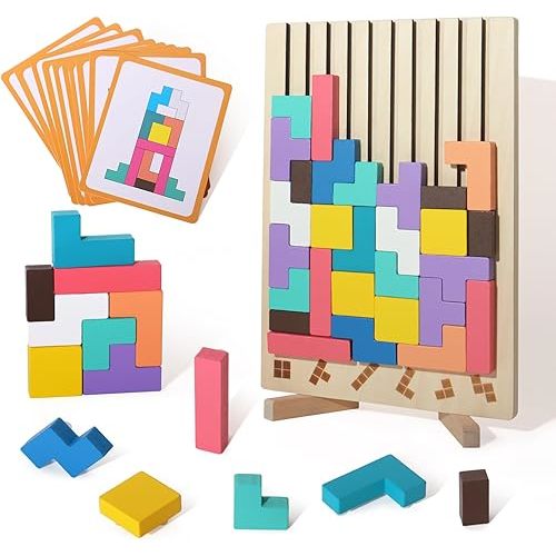 Wooden Russian Blocks Puzzle Brain Teasers Toy Tangram Jigsaw Puzzle Intelligence Colorful 3D STEM Montessori Educational Gift for Boys and Girls,Board Game Educational Toys for Toddlers 3-6 Years