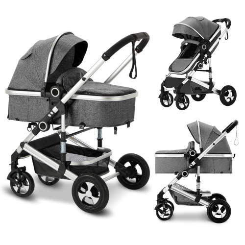 AILEEKISS 3-in-1 Convertible Baby Stroller, Big Seat, Adjustable Canopy, Lightweight, Dark Grey