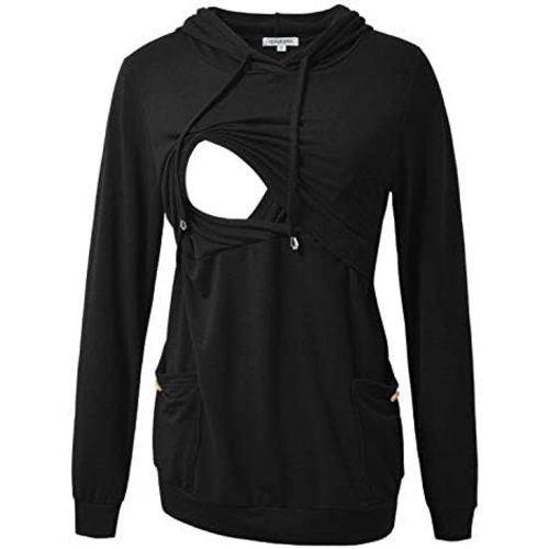 GINKANA Womens Nursing Hoodie Top Sweatshirt Long Sleeve Button Decoration Pockets Shirts Tunic Top