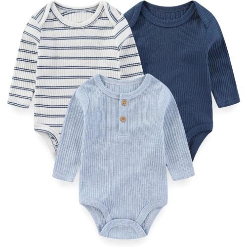 Baby Long Sleeve Bodysuits Cotton Infant Baby Boy Girl Clothes | 3-Pack Baby Outfits, Baby Bodysuits 0-12Months