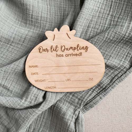 Little Dumpling Announcement sign, dumpling baby shower, New baby Birth Stat, wooden name sign for hospital, engraved baby name announcement