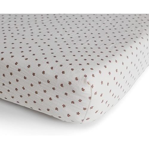 mushie Extra Soft Muslin Fitted Crib Sheet | 192 Thread Count | 28"x 52" (Bloom)