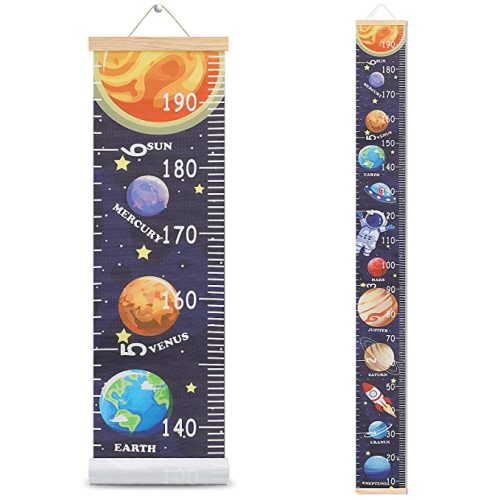 Kids Growth Chart Height Measuring Chart, Outer Space Canvas Wall Hanging Rulers for Baby Children Kids Boys Bedroom Decor 74.8'' 7.87''