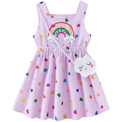 Toddler Girls Spring Dress Little Girl Rainbow Summer Dresses for Girls Sleeveless Sundress with Bag Outfits