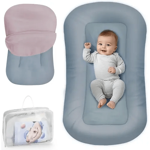 Baby Lounger - Baby Lounger Pillow for Newborn, 0-24 Months, Infant Lounger for Home and Travel, Co Sleeping Baby Nest, Newborn Babies Essentials Gifts, GrayishBlue (Lounger Cover Included)