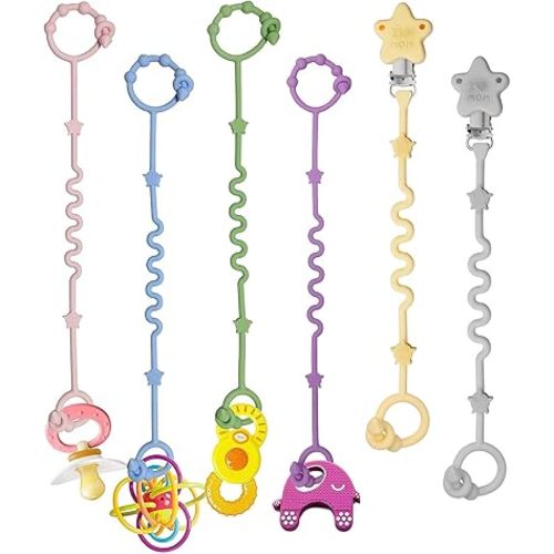 RTMOK Toy Straps for Baby, Silicone Setpacifier Clip,Applies to Car Seat Toy,Teether Toy,High Chair,Stroller Accessories,Baby Toy Clips,Cribs,Rocking Chair (6-Pack (Multi-Color))
