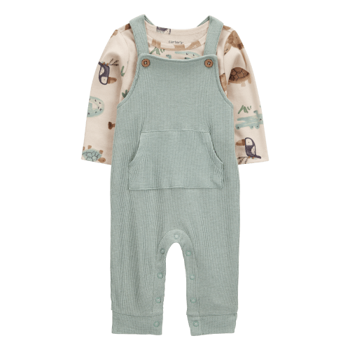 Baby 2-Piece Long-Sleeve Tee & Waffle Knit Coverall Set - Green
