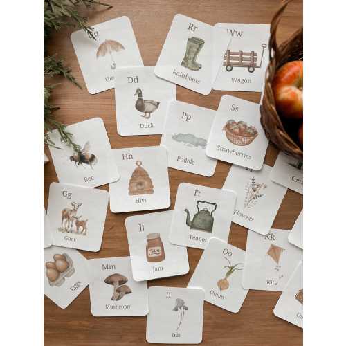 cottagecore alphabet cards for kids | toddler gifts | homeschool activity | abc flashcards | instant download printable homeschool resource