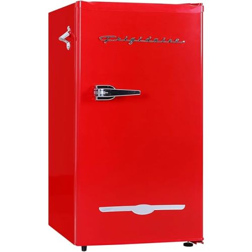 Frigidaire Retro Compact Fridge with Chiller, 3.2 cu ft Countertop Fridge with Built-In Bottle Opener, Compact Refrigerator for Office, Bedroom, Dorm Room or Cabin - 16.5" D x 19" W x 31" H (Red)