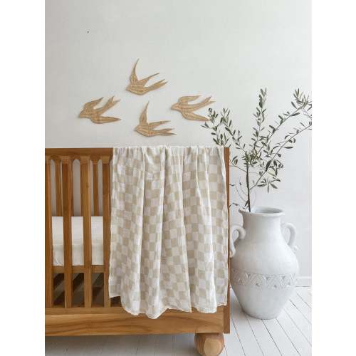 Bamboo Muslin Swaddle Blanket | Tan Checkerboard
