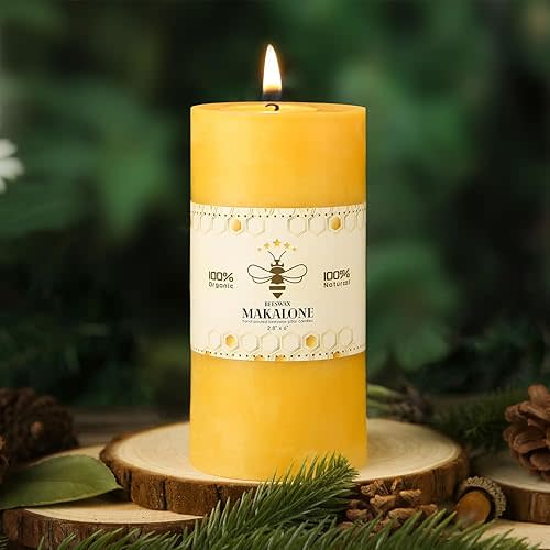 Natural Beeswax Pillar Candles,100% Pure Beeswax Candles-95 Hours Long Burning,Unscented Bees Wax Candles for Home,Prayer,Emergency,Dripless Smokeless Organic Pillar Candles Bluk-2.8x6in-1pack