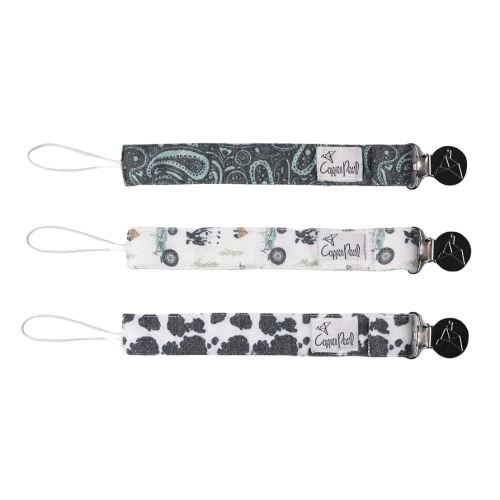 Copper Pearl Pacifier Clip 3-Pack: Premium Knit Binky Clips for Baby Girls and Boys - Stylish Stainless Steel Pacifier Holder Clip - Baby Pacifier Clips for No More Floor Drops - Jo