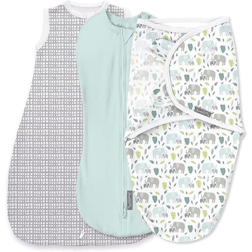 SwaddleMe by Ingenuity Swaddle, Compression Pod, & Sleep Sack Set, Gift Set, 0-3 Months, 3-Pack - Baby Elephant
