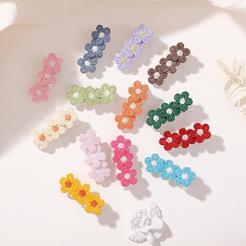 Baby Hair Clips -12Pcs Flower Hair Barrettes for Baby Girls Fully Lined Wrapped by Soft Fabric Cloth Little Hair Clips for Toddlers Girls Infants Kids