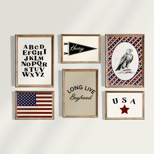 Vintage Americana Nursery Gallery Wall, Transportation Bedroom, Classic Americana, American Heritage Bedroom Wall Art, American Flag Art