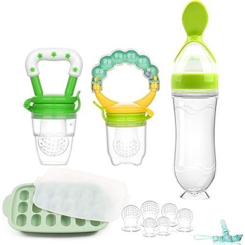 Baby Fruit Feeder & Baby Breastmilk Popsicle Molds-WAJIAYON Silicone Baby Food Freezer Tray Storage Containers, Baby Food Pacifier Feeder and Teether