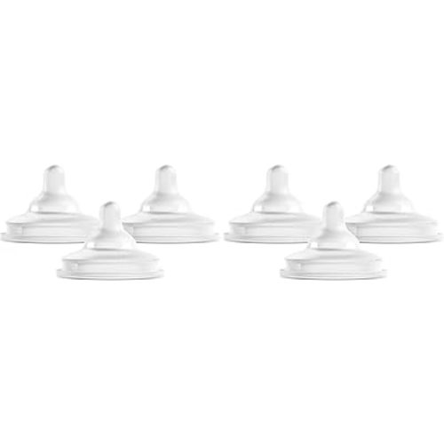 Boon Nursh Curve Silicone Baby Bottle Nipples - Platinum Food-Safe Silicone Bottle Nipples - Slow Flow Nipples for Baby Bottles - Baby Bottle-Feeding Supplies - 3 Count (Pack of 2)