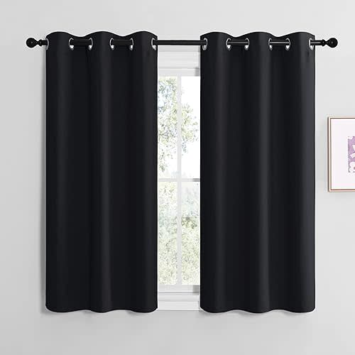 NICETOWN Halloween Blackout Draperies Window Curtain Panels, Autumn/Winter Thermal Insulated Solid Grommet Blackout Curtains/Drapes for Cafe (Set of 2, 42 inches by 48 inches, Black)