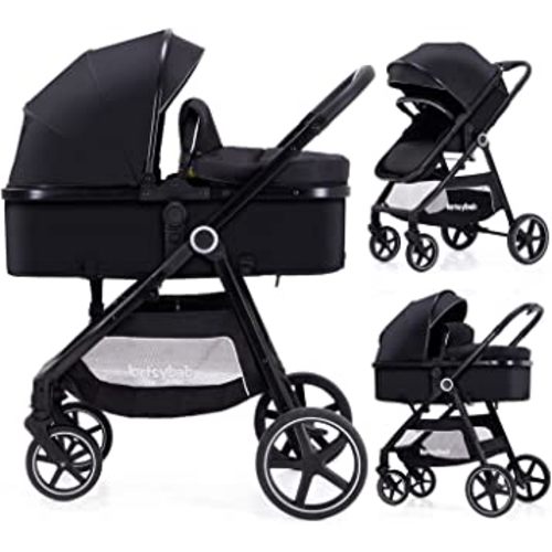 2-in-1 Baby Stroller with Bassinet Mode - Folding Infant Newborn Pram Stroller with Reversible Seat - Toddler Strollers for 0-36 Months Old Babies