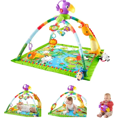 Fisher-Price Baby Playmat Rainforest Music & Lights Deluxe Gym with 10+ Toys & Activites for Newborn Tummy Time Play (Amazon Exclusive)