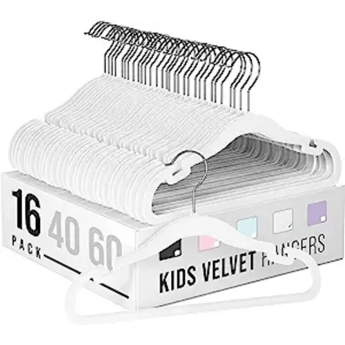 Clothes Baby Hangers for Closets - Unique Notches for Non Slip. Heavy-Duty Velvet Kids & Toddler Hangers for Closet | Ultra Thin Design for Space Saving. Ganchos De Ropa para Bebe (16 Pack White)